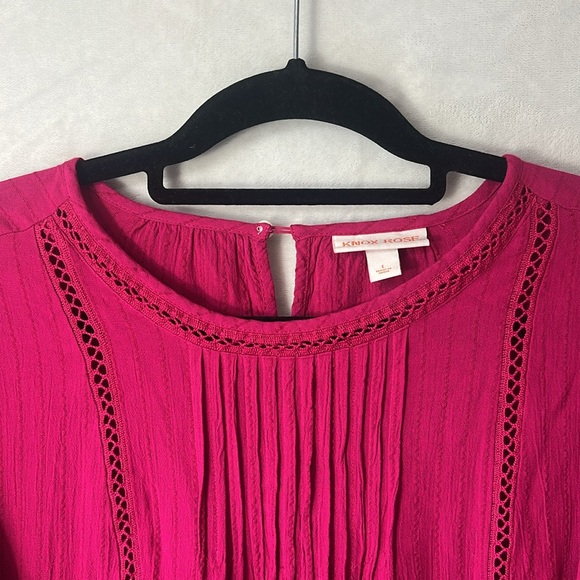 Knox Rose Top Pink Short Sleeve Round Neck Eyelet Embroidered Top Size Large - Picture 6 of 16
